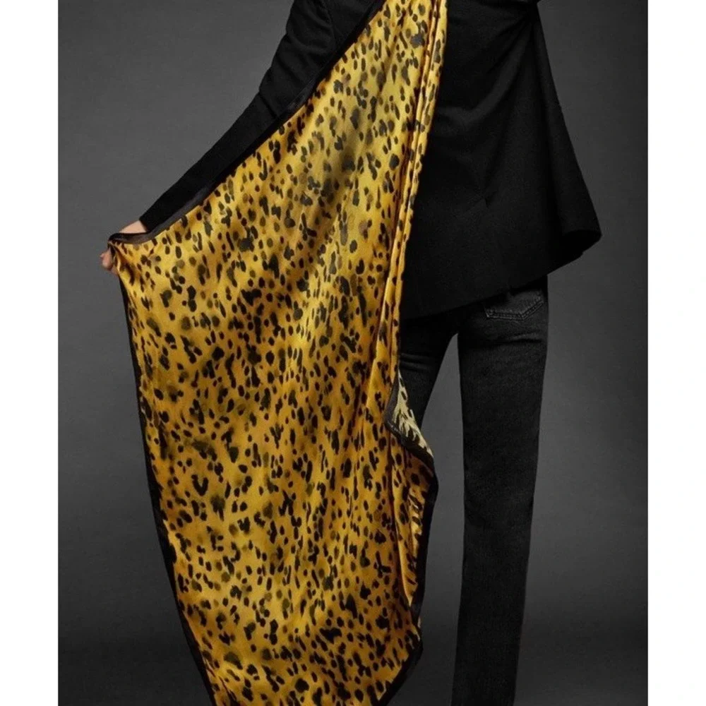 ANINE BING JAYCE 100% SILK SCARF LEOPARD PRINT GOLDEN LEO BOLD 38in X 38in